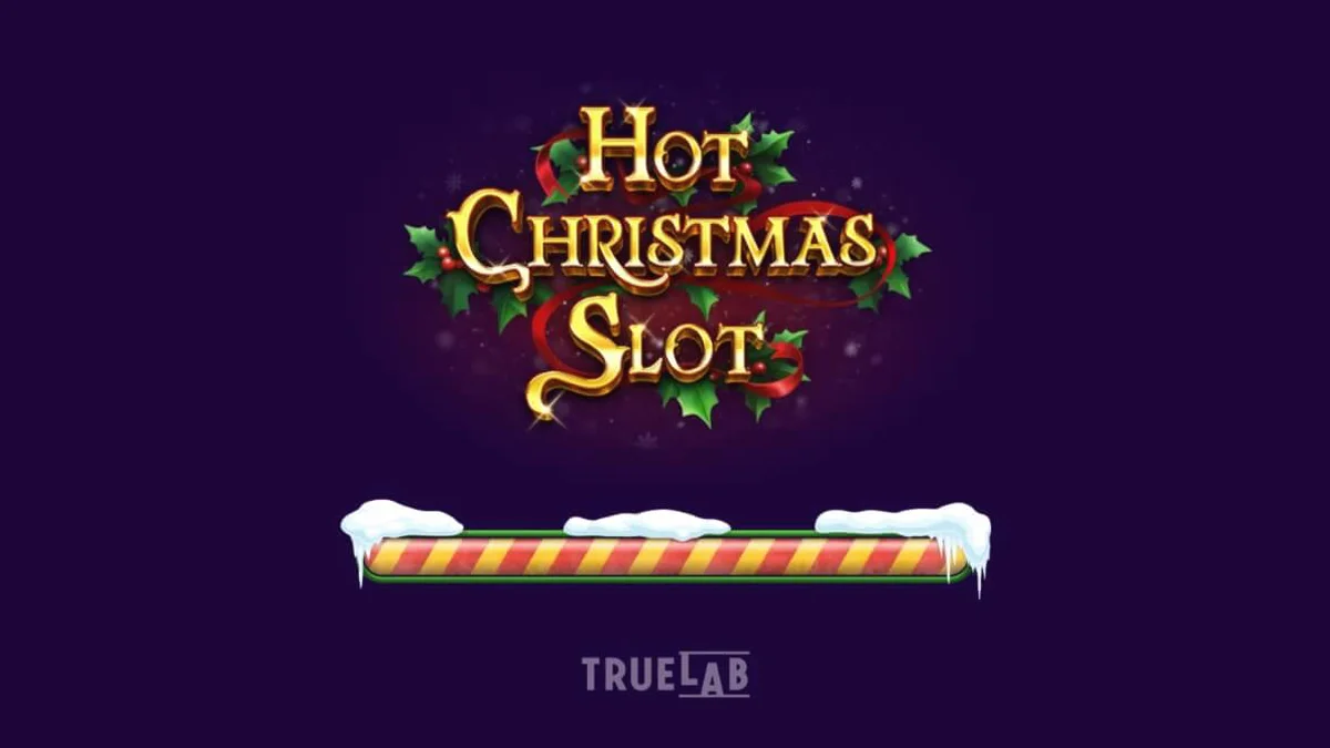 Tampilan visual retro Hot Christmas Slot dengan simbol buah dan dekorasi liburan.